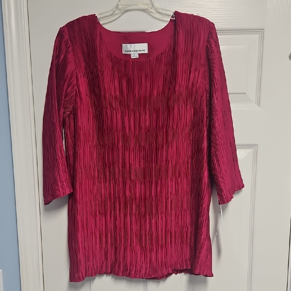 Caroline Rose Easy Top 3/4 Sleeve Lightweight Scoop Neck: Deep Rose: Size- Large